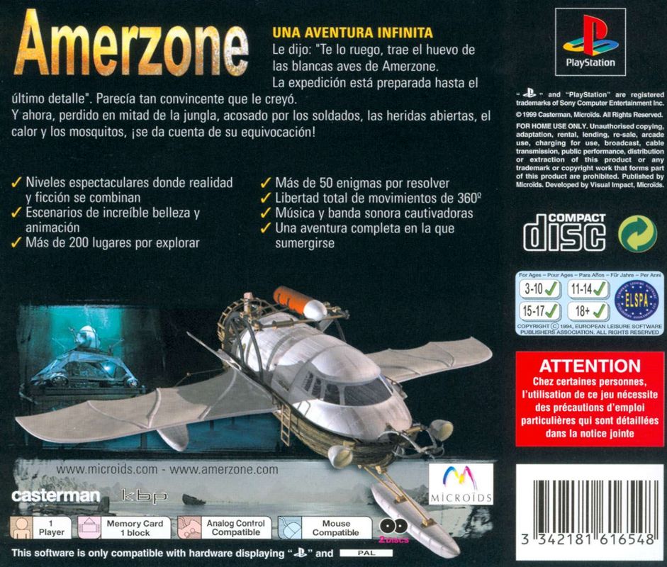 Back Cover for Amerzone: The Explorer's Legacy (PlayStation)