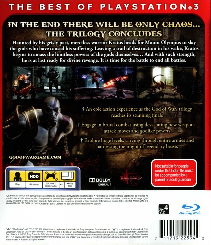 God of War III cover or packaging material - MobyGames