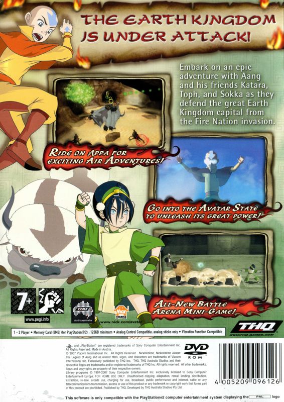 Back Cover for Avatar: The Last Airbender - The Burning Earth (PlayStation 2)
