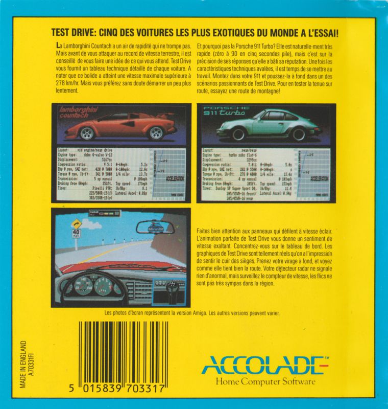 Back Cover for Test Drive (Atari ST)