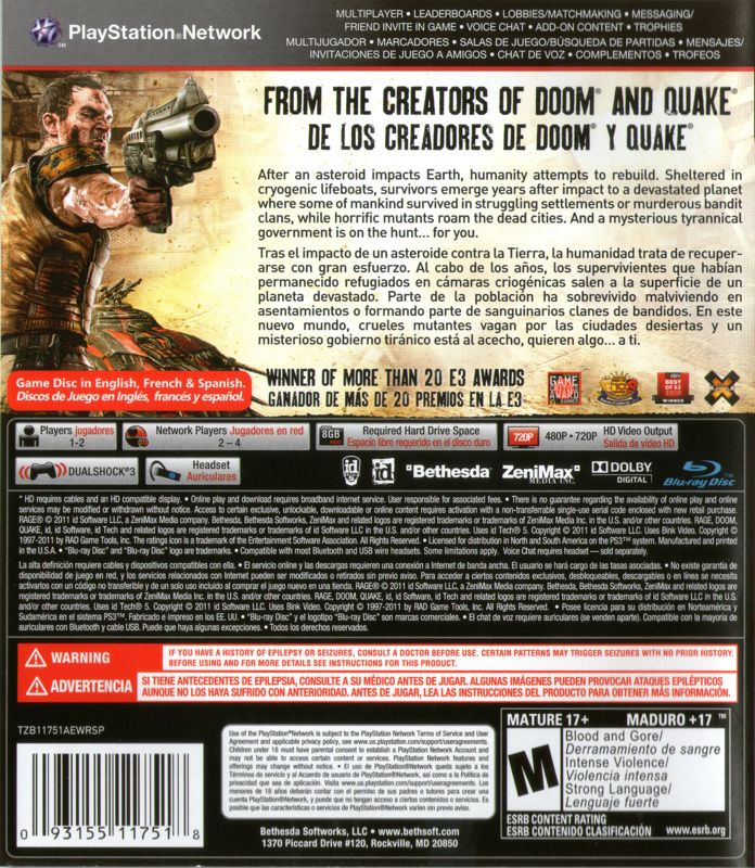 Back Cover for Rage (Anarchy Edition) (PlayStation 3)
