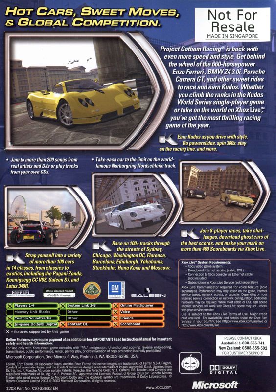 Back Cover for Project Gotham Racing 2 (Xbox) ("Not for Resale" release)