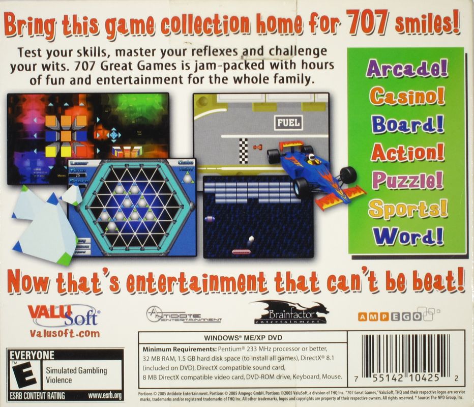 Back Cover for 707 Great Games (Windows)