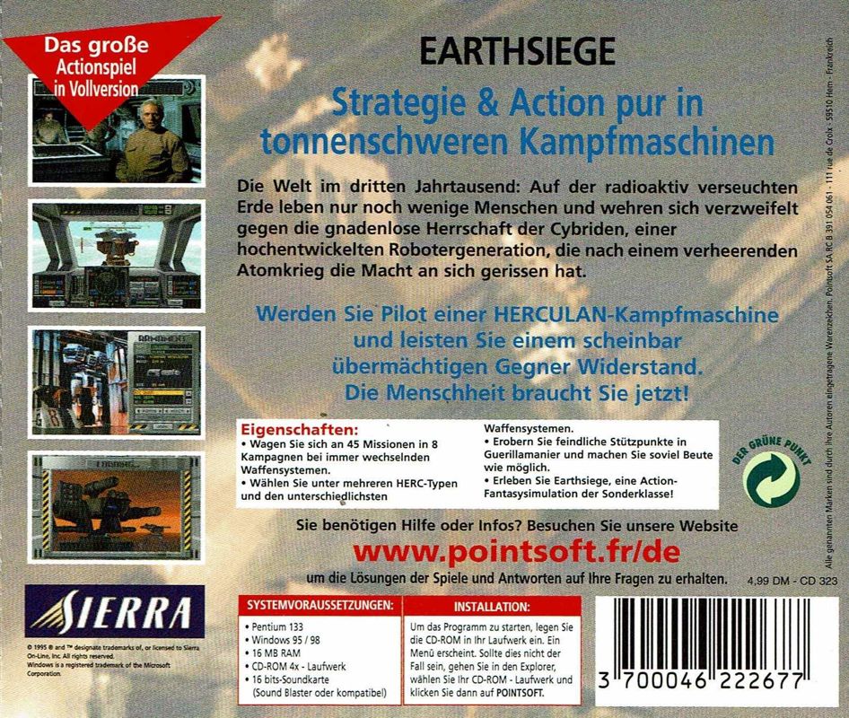 Back Cover for Metaltech: EarthSiege (DOS) (ProMarkt MakroMarkt release)
