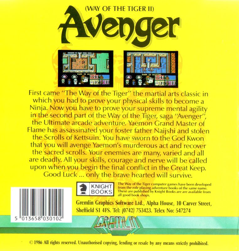 Back Cover for Avenger (Commodore 64) (Disk release)