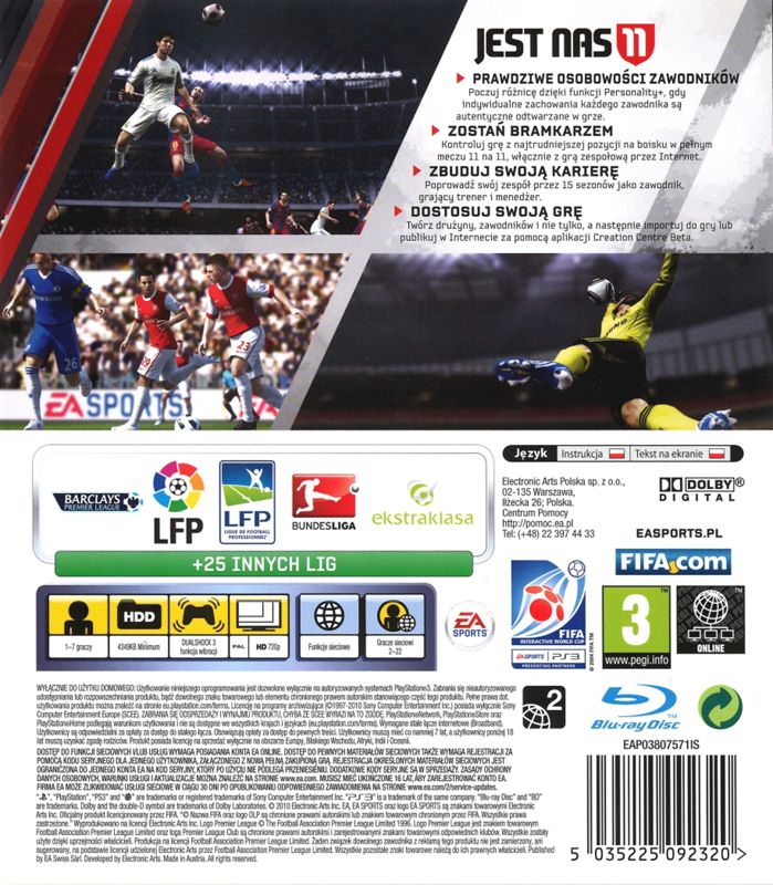 Back Cover for FIFA Soccer 11 (PlayStation 3)