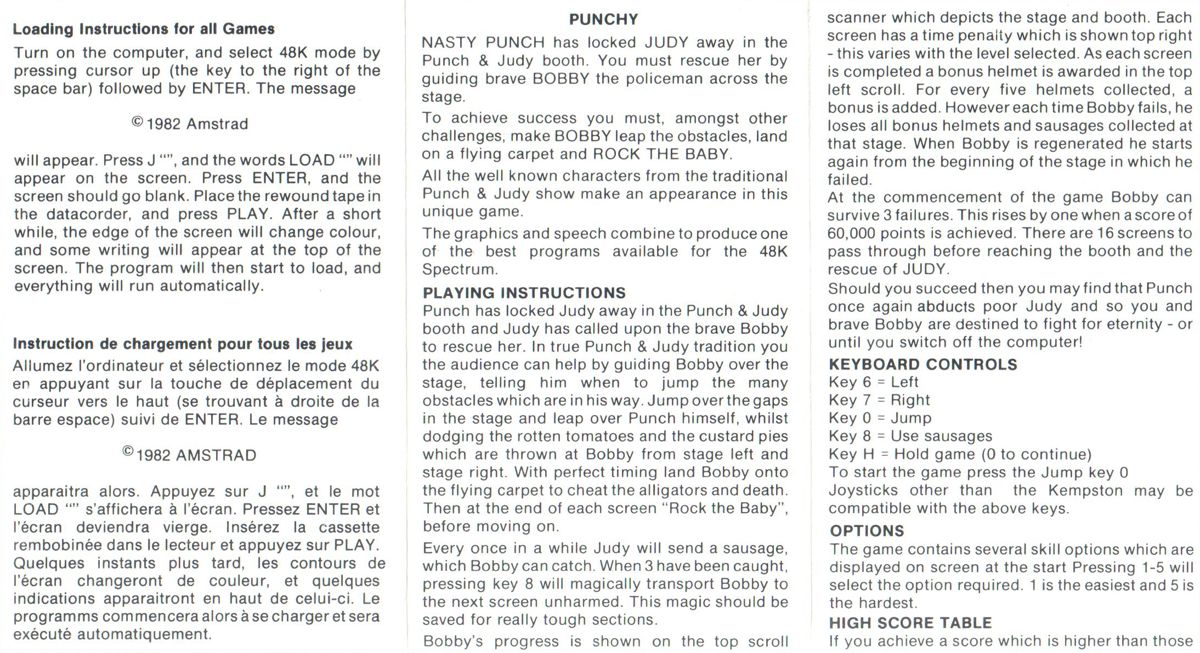 Manual for Punchy (ZX Spectrum) (Edition bundled with Spectrum +2): Front