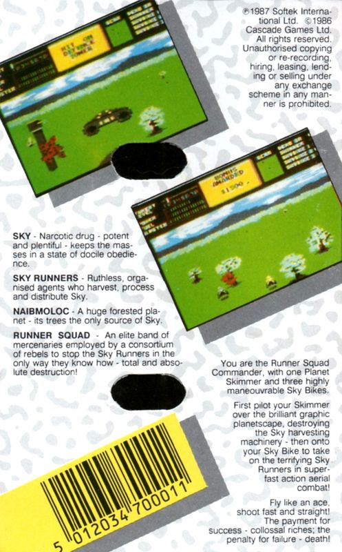 Back Cover for Sky Runner (Commodore 64) (Budget re-release)