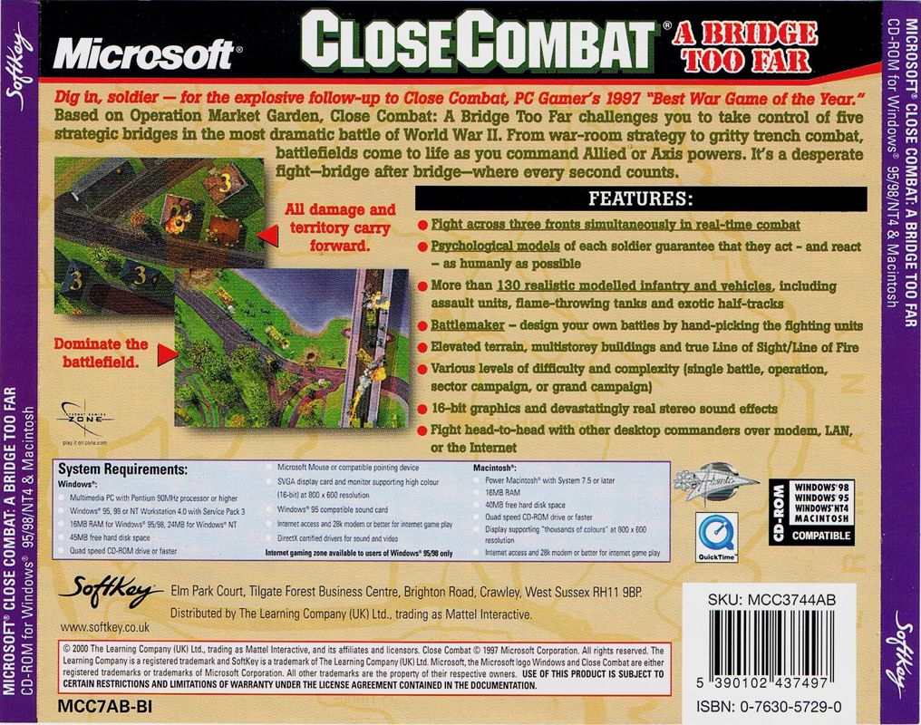 Back Cover for Close Combat: A Bridge Too Far (Windows) (SoftKey release)
