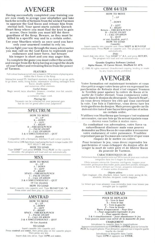 Manual for Avenger (Commodore 64) (Disk release): Side 1