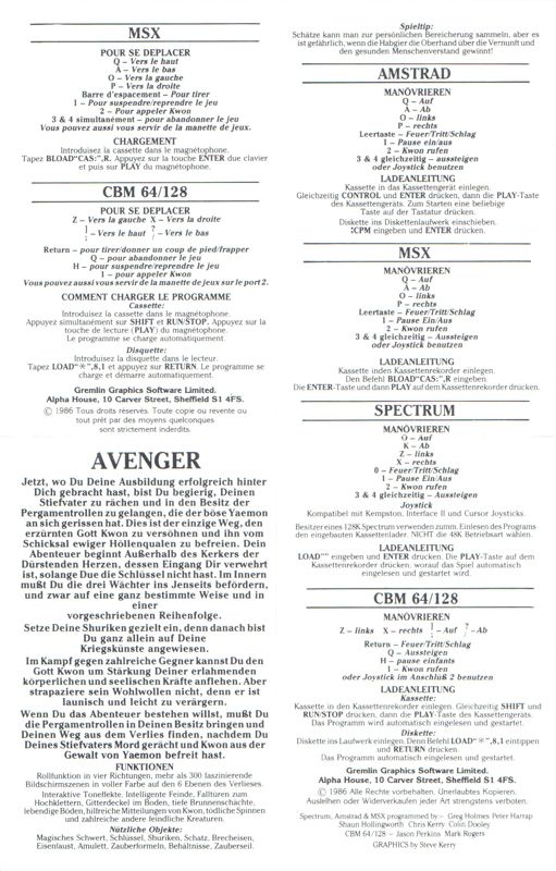Manual for Avenger (Commodore 64) (Disk release): Side 2