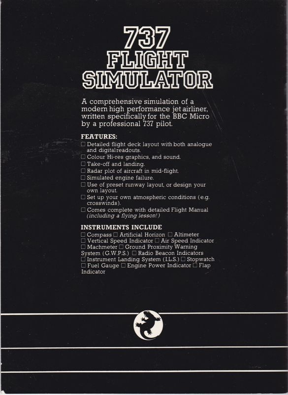 Manual for 737 Flight Simulator (BBC Micro) (Book size: 22cm x 16cm x 3cm): Back