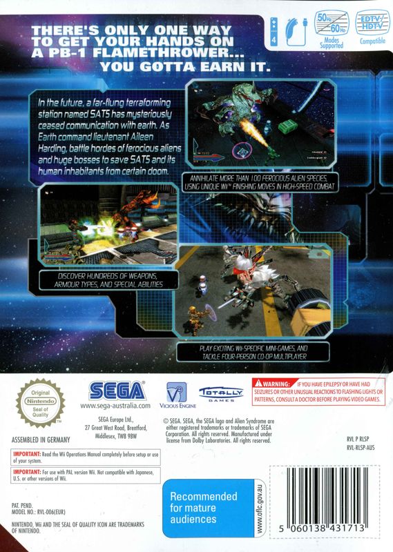Back Cover for Alien Syndrome (Wii)