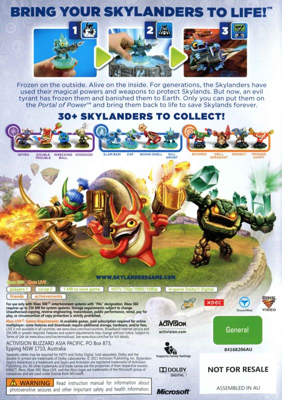 Back Cover for Skylanders: Spyro's Adventure (Xbox 360)