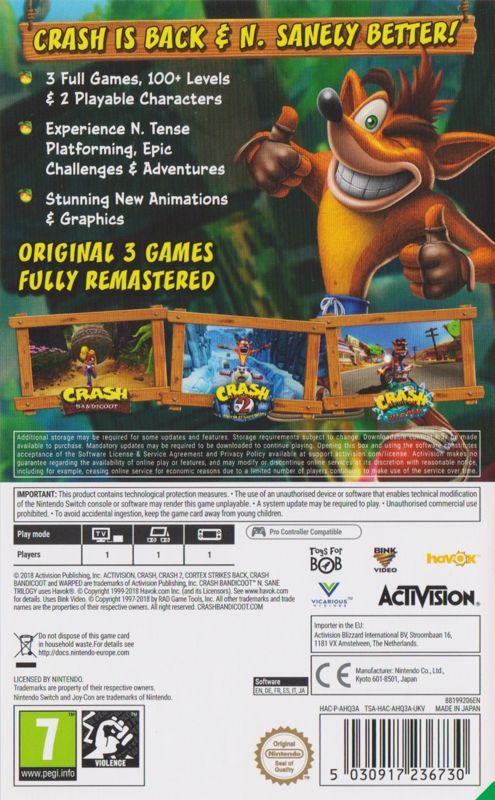 Crash Bandicoot: Sane Trilogy cover or packaging material - MobyGames