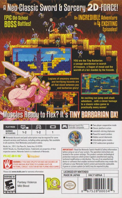 Back Cover for Tiny Barbarian DX (Nintendo Switch)