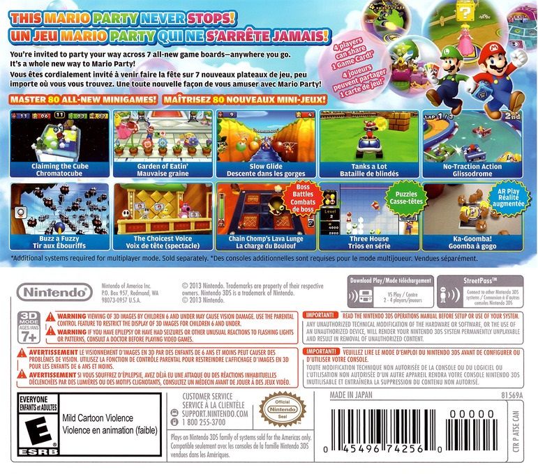 Back Cover for Mario Party: Island Tour (Nintendo 3DS)