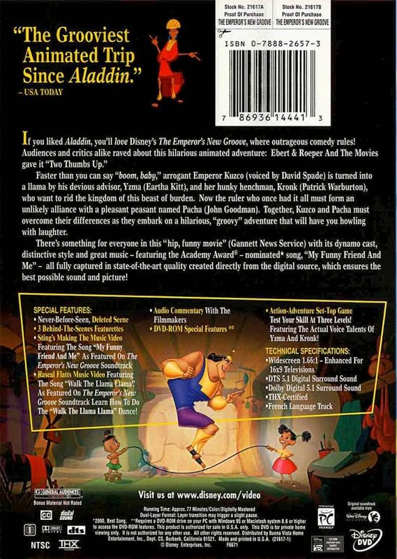 Back Cover for The Emperor's New Groove (included game) (DVD Player)