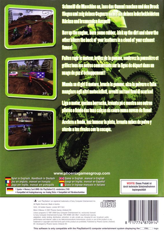 Back Cover for Moto X Maniac (PlayStation 2)