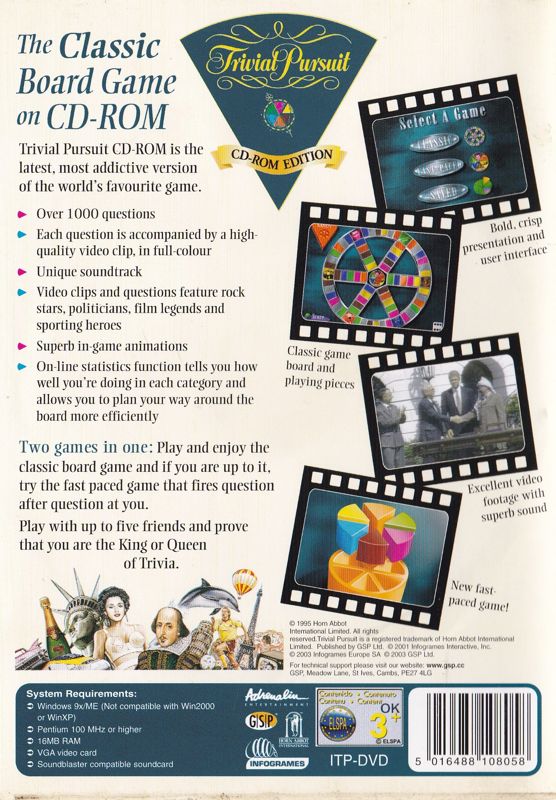 Back Cover for Trivial Pursuit: CD-ROM Edition (Windows) (GSP release)