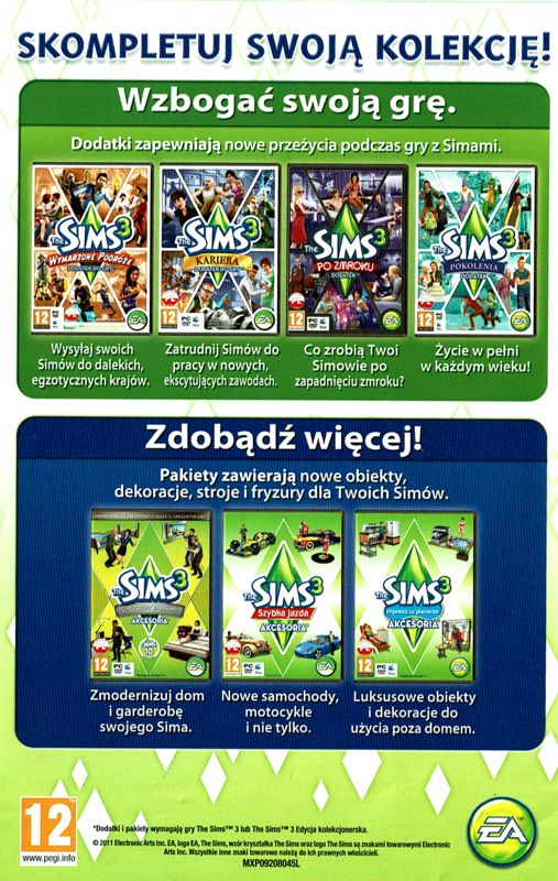 Extras for The Sims 3: Town Life Stuff (Macintosh and Windows): Leaflet - Back
