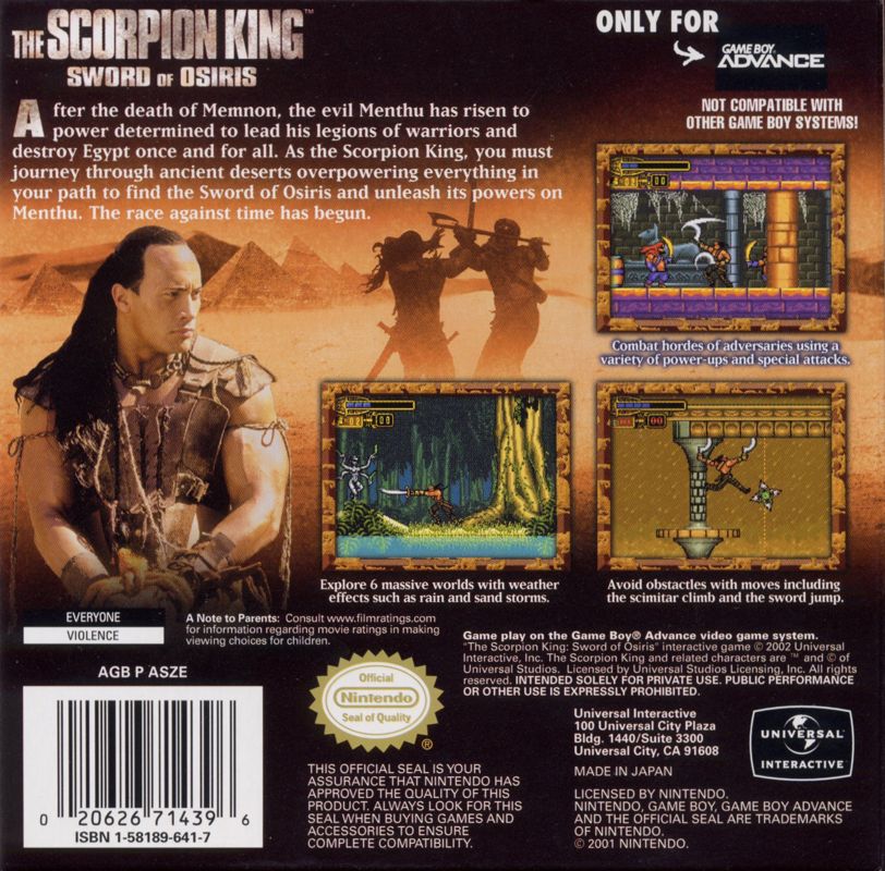 Back Cover for The Scorpion King: Sword of Osiris (Game Boy Advance)