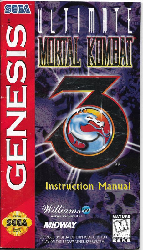 Manual for Ultimate Mortal Kombat 3 (Genesis): Front