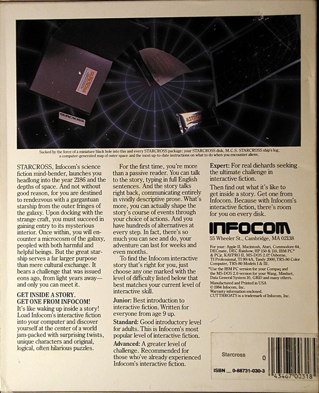 Back Cover for Starcross (Commodore 16, Plus/4)