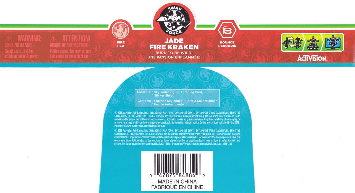 Other for Skylanders: Swap Force - Fire Kraken (Nintendo 3DS and PlayStation 3 and PlayStation 4 and Wii and Wii U and Xbox 360 and Xbox One) (Jade Fire Kraken): Product Label