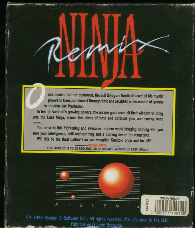 Back Cover for Ninja Remix (Commodore 64)