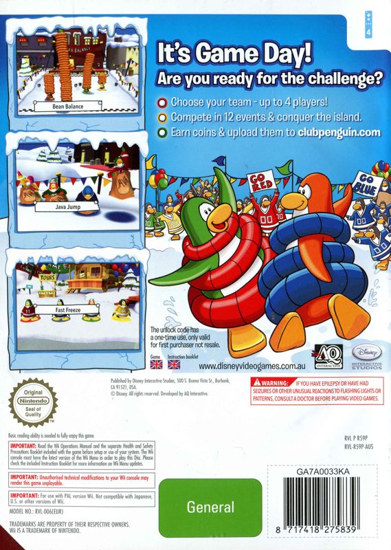 Back Cover for Club Penguin: Game Day! (Wii)