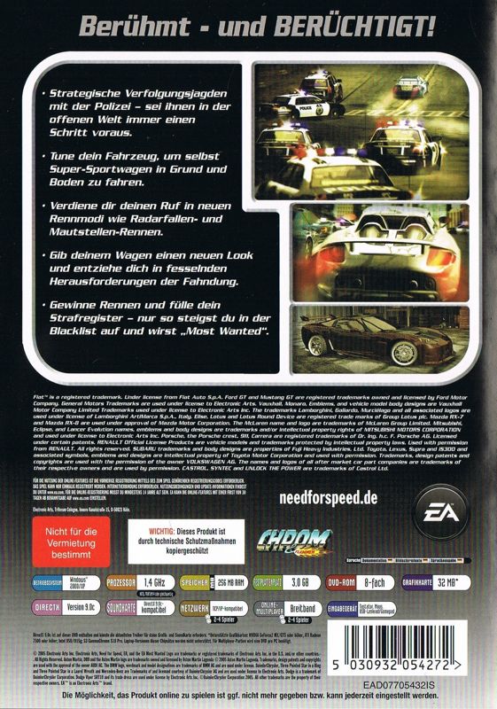 Back Cover for Need for Speed: Most Wanted (Windows) (EA Most Wanted release)