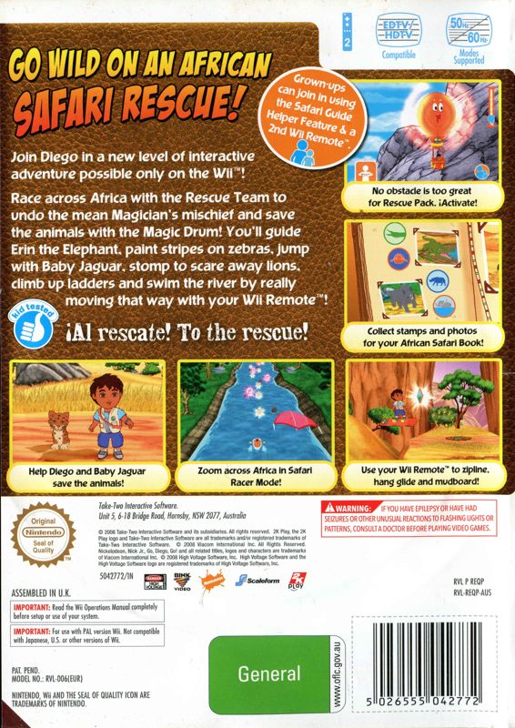 Back Cover for Go, Diego, Go! Safari Rescue (Wii)