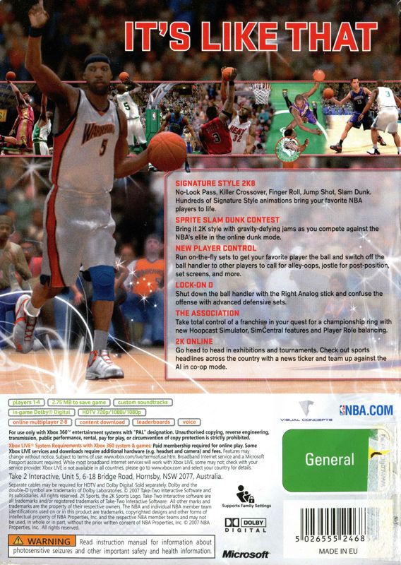 Back Cover for NBA 2K8 (Xbox 360)