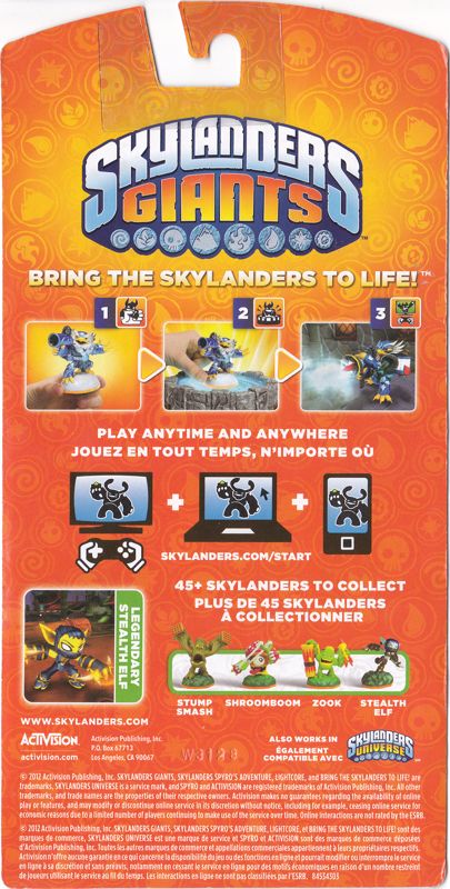 Back Cover for Skylanders Giants: Legendary Stealth Elf (Nintendo 3DS and PlayStation 3 and Wii and Wii U and Xbox 360)