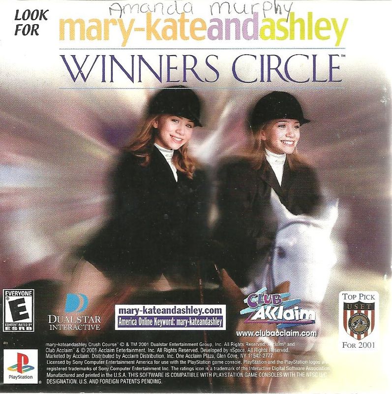 Manual for Mary-Kate and Ashley: Crush Course (PlayStation): Back