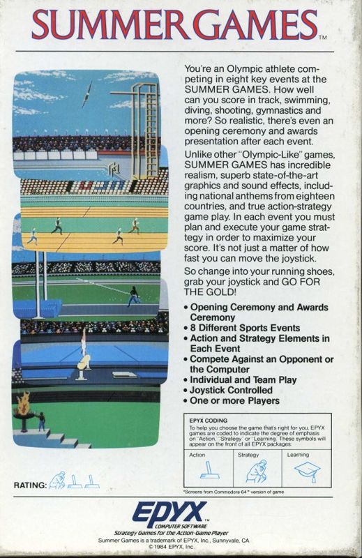 Back Cover for Summer Games (Commodore 64)