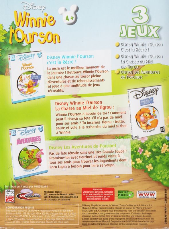Back Cover for Disney Winnie l'Ourson: 3 Jeux (Windows)