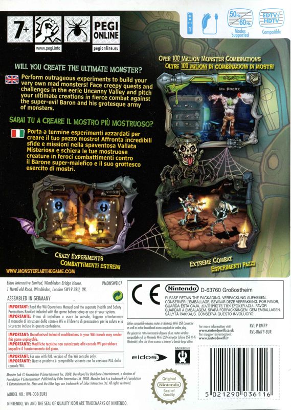 Back Cover for Monster Lab (Wii)