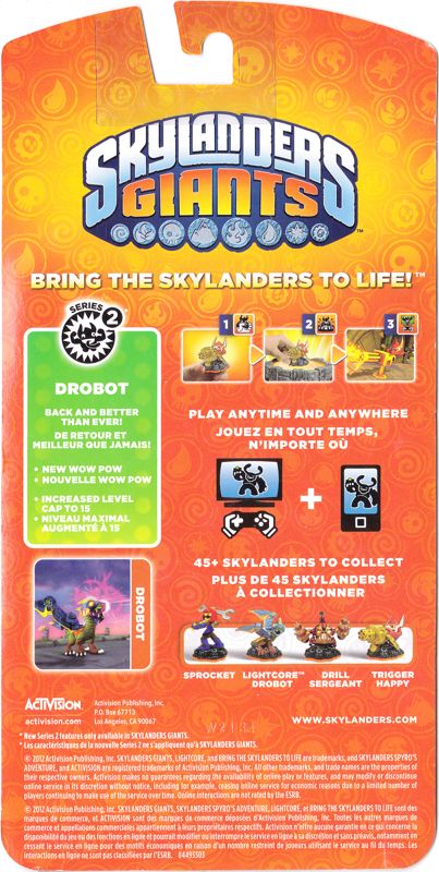 Back Cover for Skylanders Giants: Drobot (Series 2) (Nintendo 3DS and PlayStation 3 and Wii and Wii U and Xbox 360)