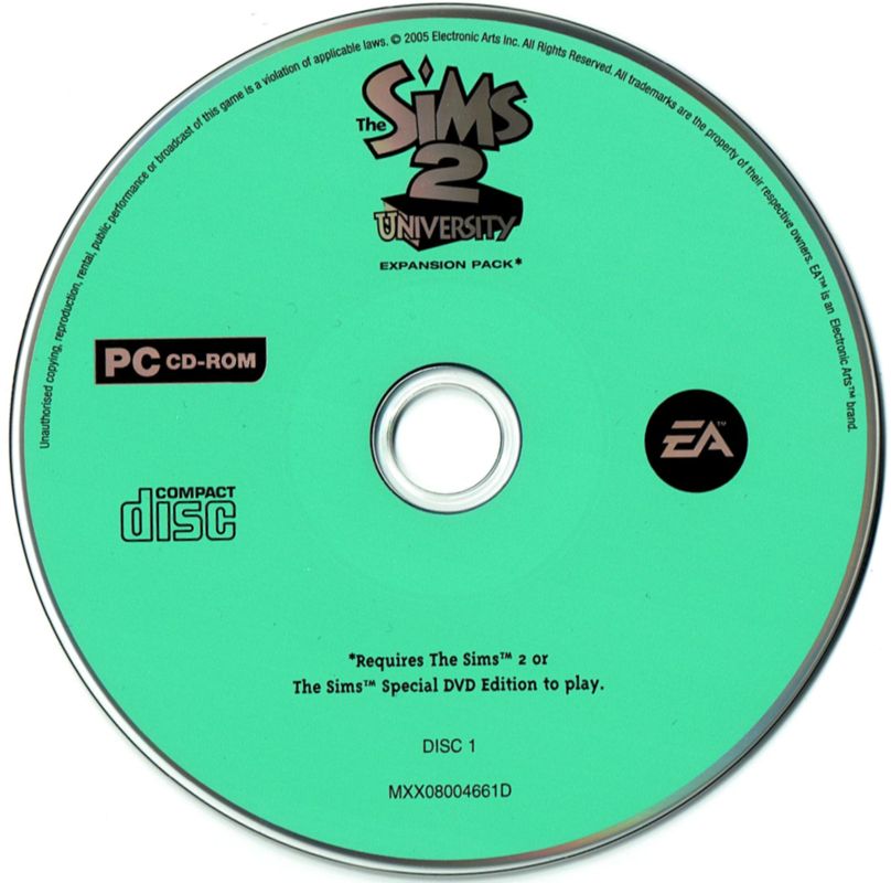 Media for The Sims 2: University (Windows): Disc 1