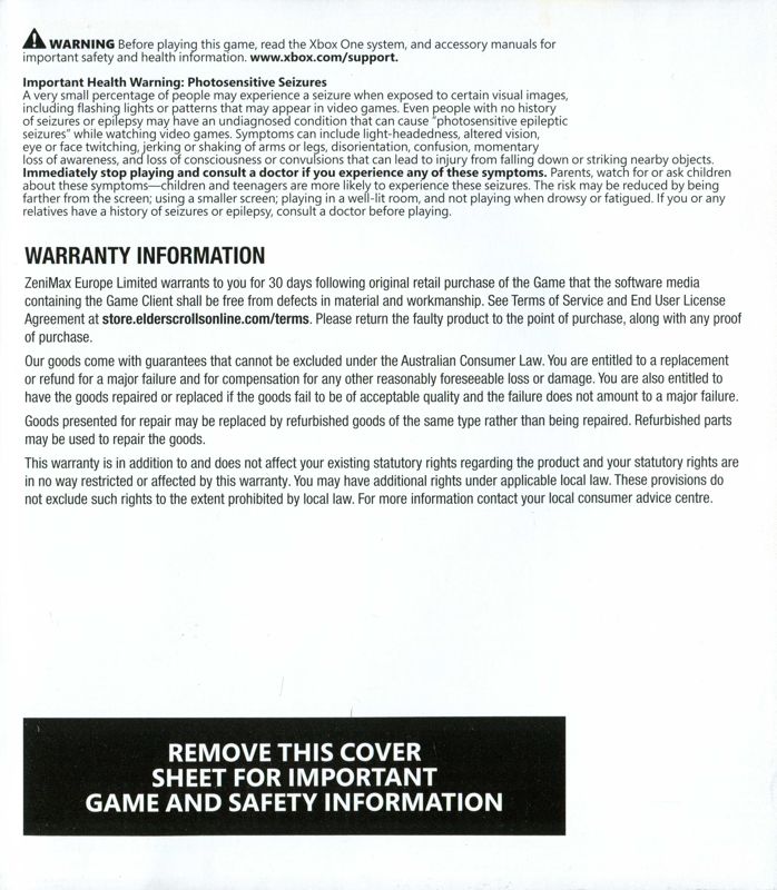 Inside Cover for The Elder Scrolls Online: Morrowind (Xbox One): Right