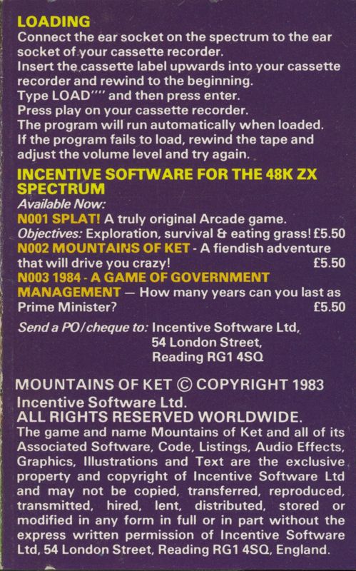 Inside Cover for Mountains of Ket (ZX Spectrum)