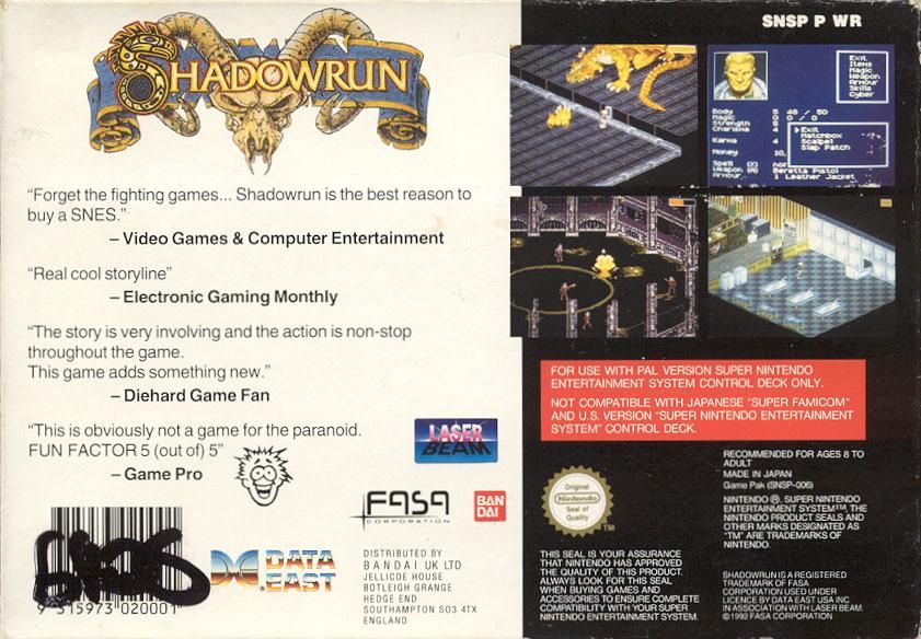 Back Cover for Shadowrun (SNES)
