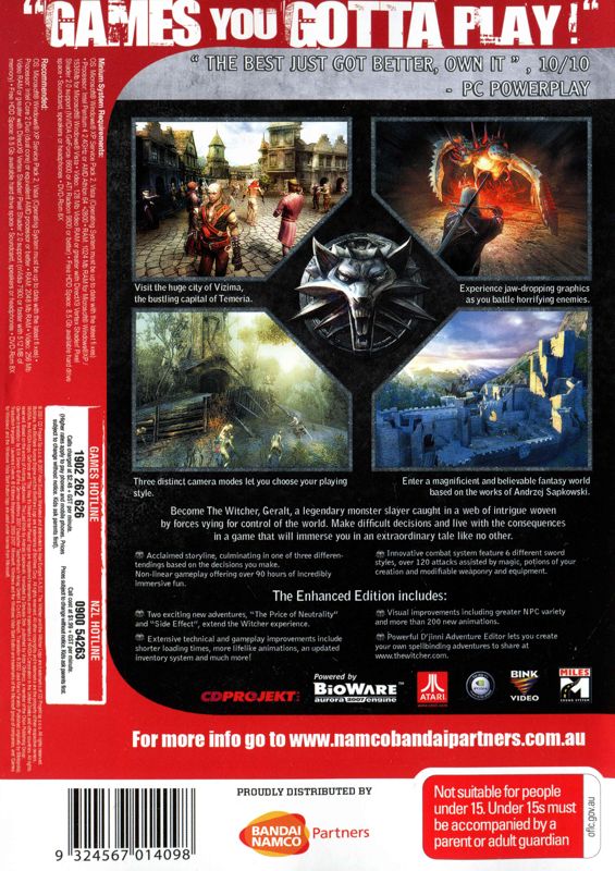 Back Cover for The Witcher: Enhanced Edition (Windows) (Best of Atari release)