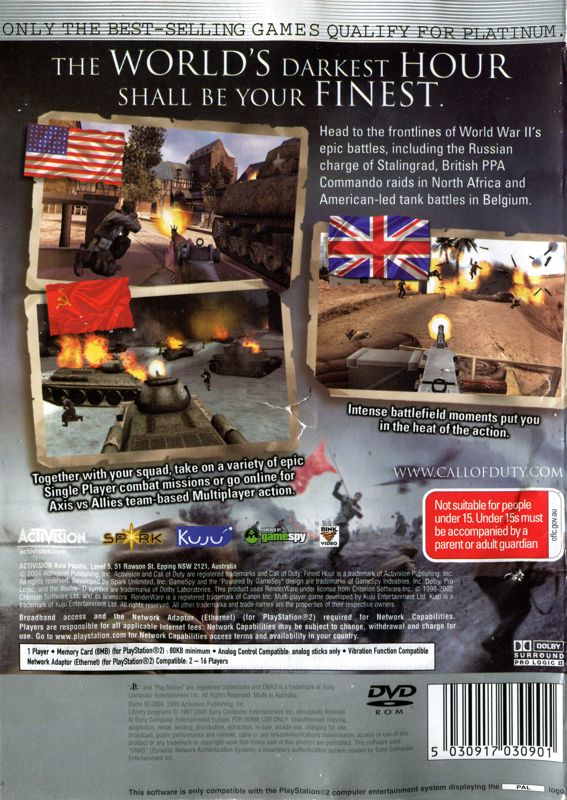 Back Cover for Call of Duty: Finest Hour (PlayStation 2) (Platinum release)