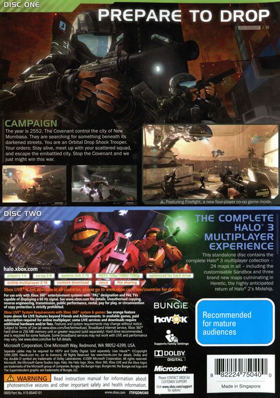 Back Cover for Halo 3: ODST (Xbox 360)