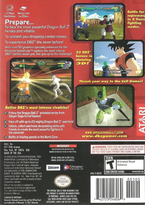 Back Cover for Dragon Ball Z: Budokai (GameCube)