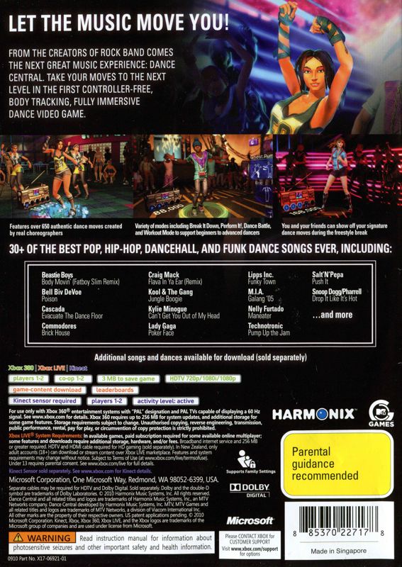 Back Cover for Dance Central (Xbox 360)
