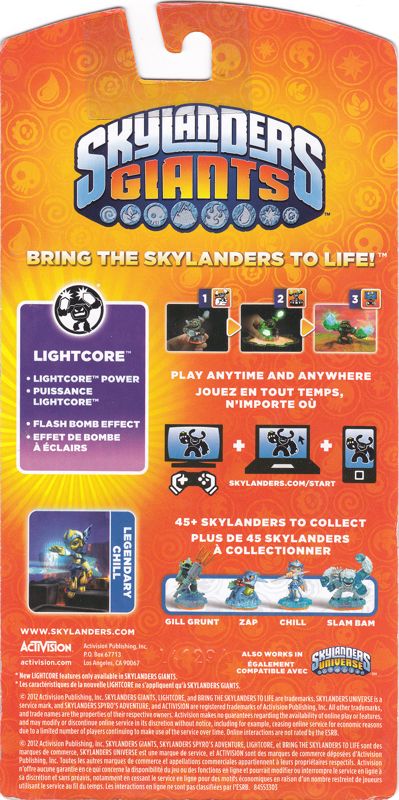 Back Cover for Skylanders Giants: Legendary Chill (LightCore) (Nintendo 3DS and PlayStation 3 and Wii and Wii U and Xbox 360)